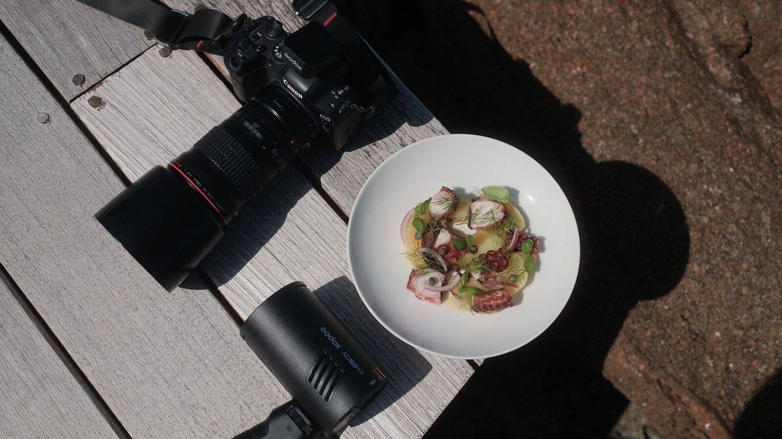 Assiette et caméra sur le ponton